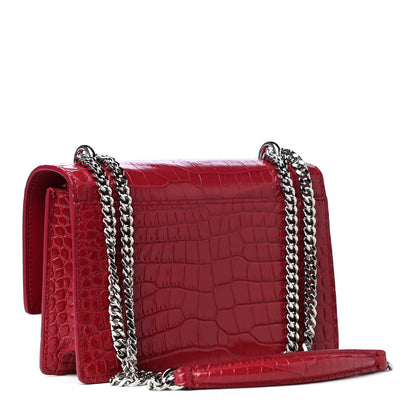 Saint Laurent Calfskin Crocodile Embossed Monogram Sunset Chain Wallet New Lipstick Red 2 of 4