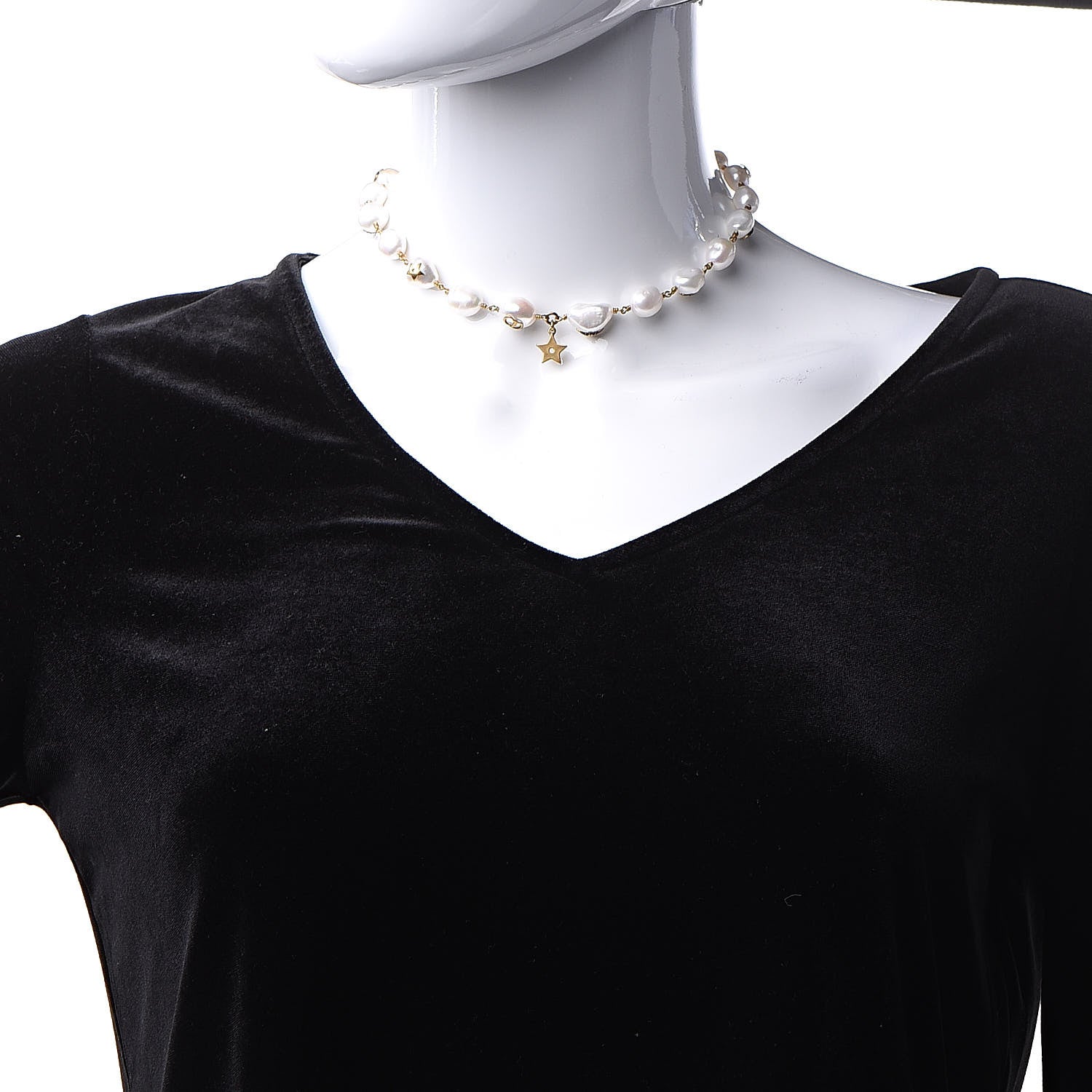 Christian Dior Pearl Tribal Choker Necklace Gold 2 of 5