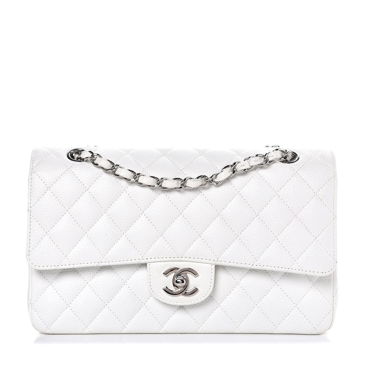 Caviar Quilted Medium Double Flap White