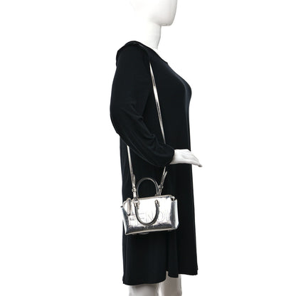 Fendi Rock Millenium Logo Embossed Mini By The Way Top Handle Boston Bag Argento 2 of 12