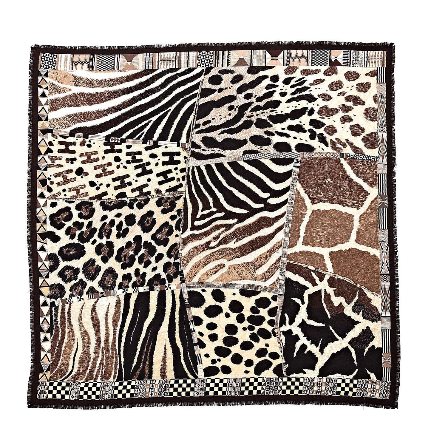 Cashmere Silk Pelages et Camouflage Fringed Scarf 90