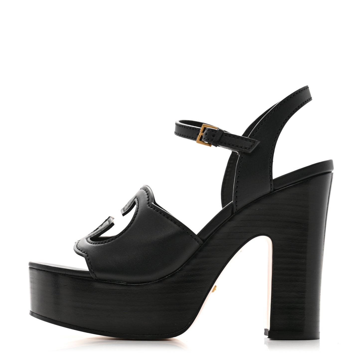 Cosmos Softy Calfskin Wooden Interlocking G Cut-Out 30/120mm Platform Sandals 38 Black