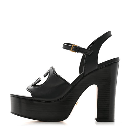 Gucci Cosmos Softy Calfskin Wooden Interlocking G Cut-Out 30/120mm Platform Sandals 38 Black 1 of 10