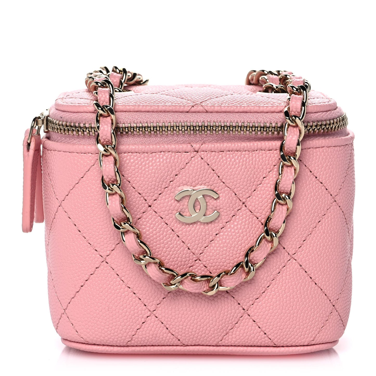 Caviar Quilted Mini Vanity Case With Chain Pink