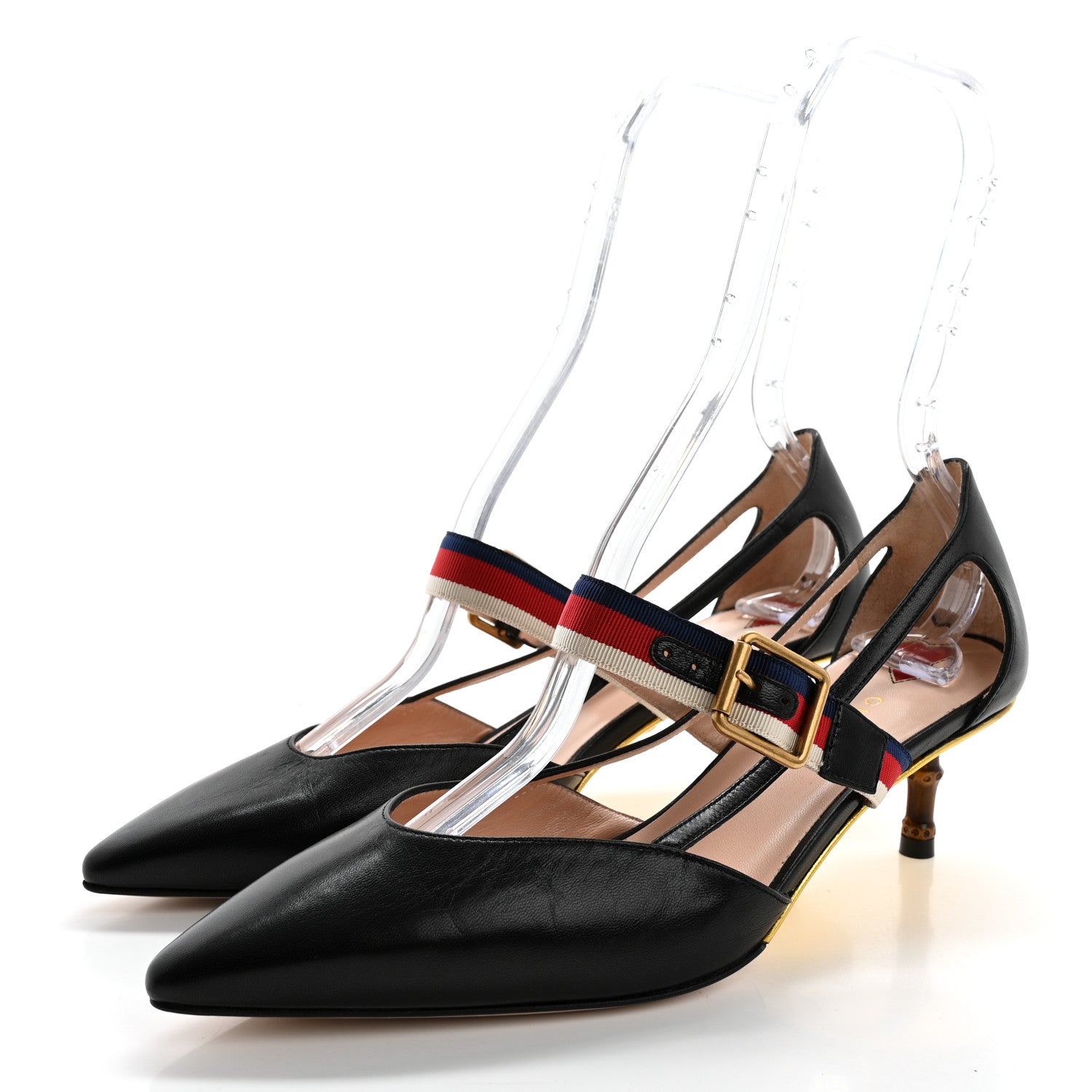 Gucci Malaga Kid Grosgrain Sylvie Web Bamboo Low Heel Pumps 38 Black 3 of 12