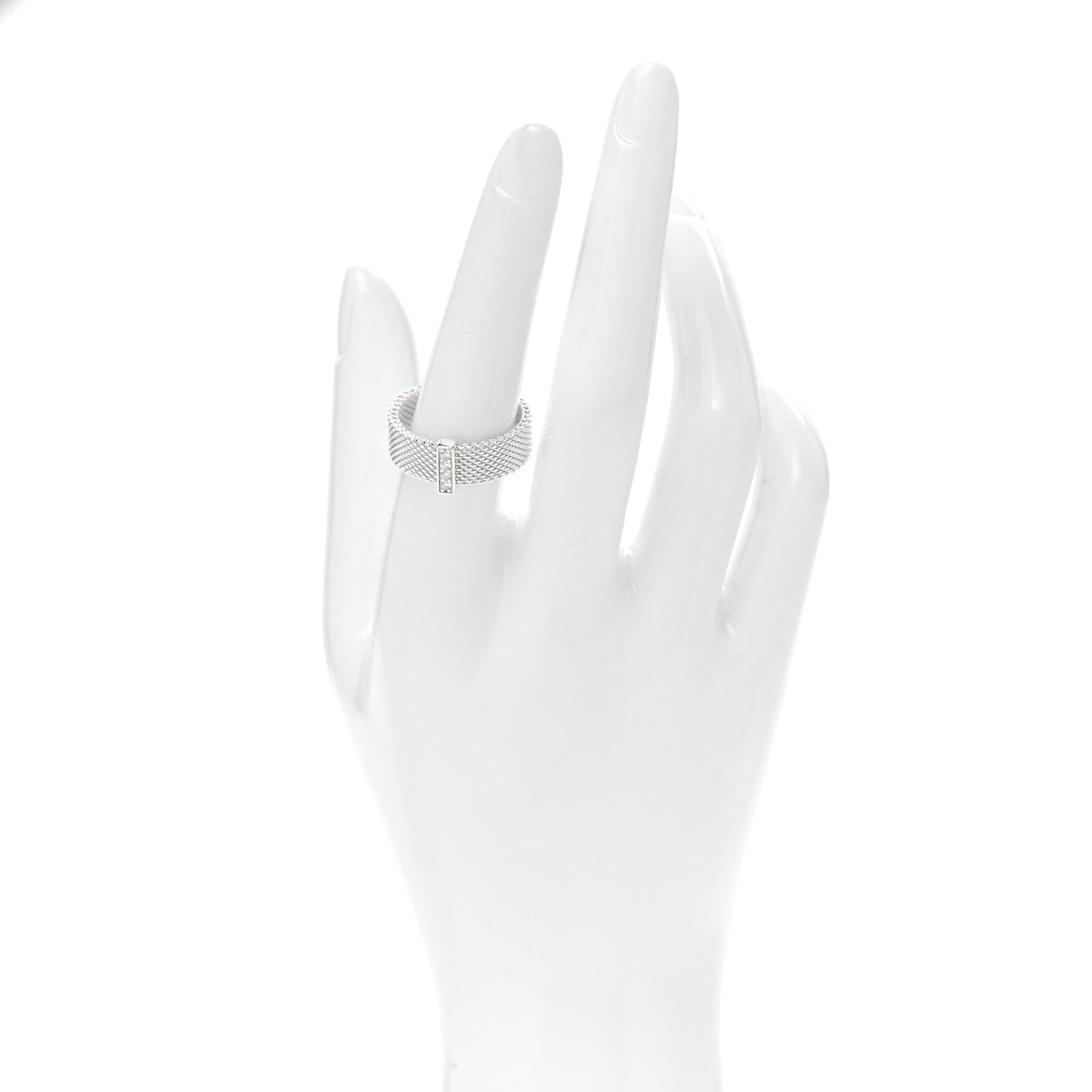 Tiffany Sterling Silver Diamond Somerset Mesh Ring 55 7.25 2 of 4