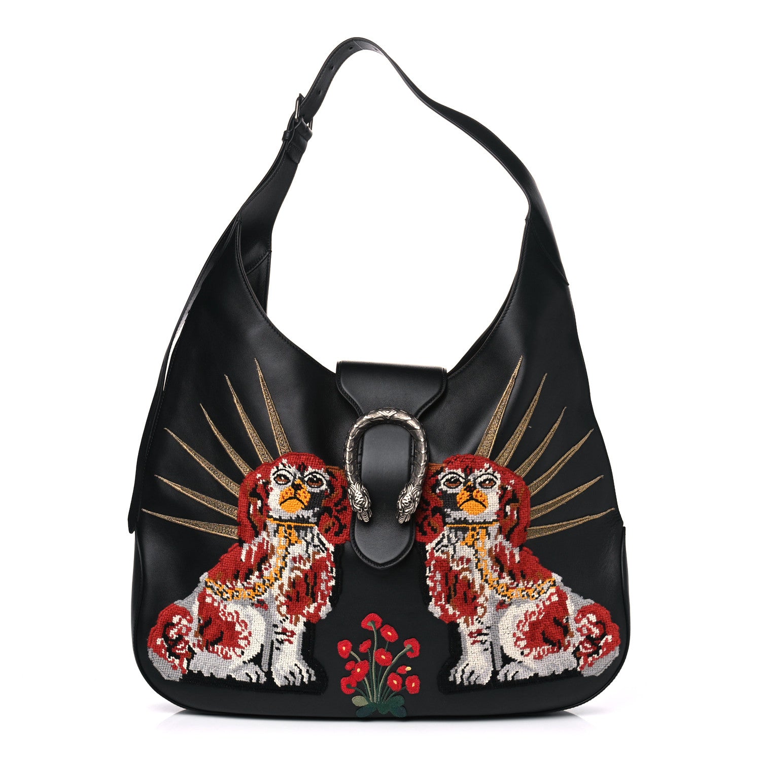 Gucci Calfskin Dog Embroidered Extra Large Dionysus Hobo Black 1 of 5