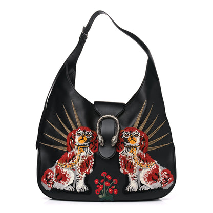 Gucci Calfskin Dog Embroidered Extra Large Dionysus Hobo Black 1 of 5