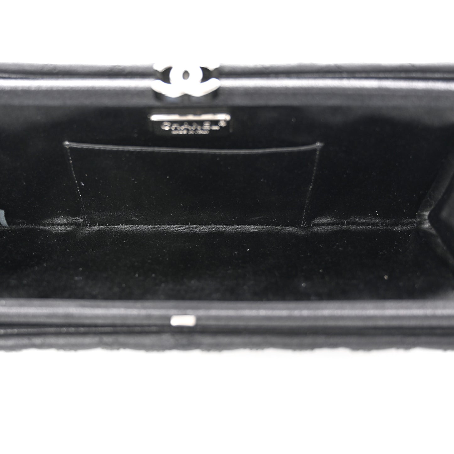 Iridescent Lambskin Crystal Quilted Clutch Black