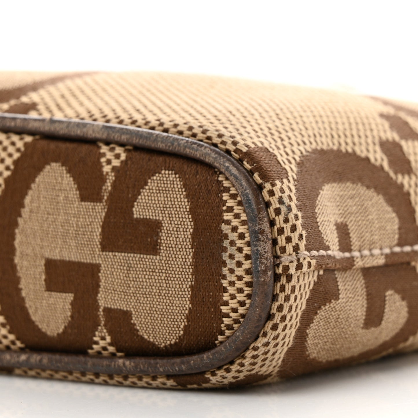 Monogram Jumbo GG Textured Dollar Calfskin Web Wristlet Messenger Bag Camel Ebony New Acero