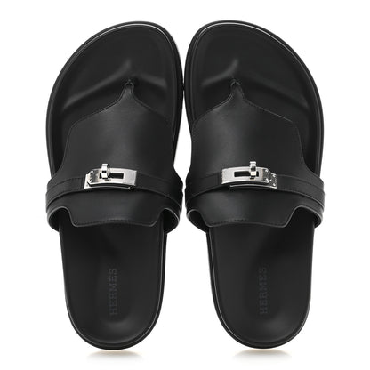 Hermes Calfskin Womens Empire Sandals 37.5 Black 2 of 9