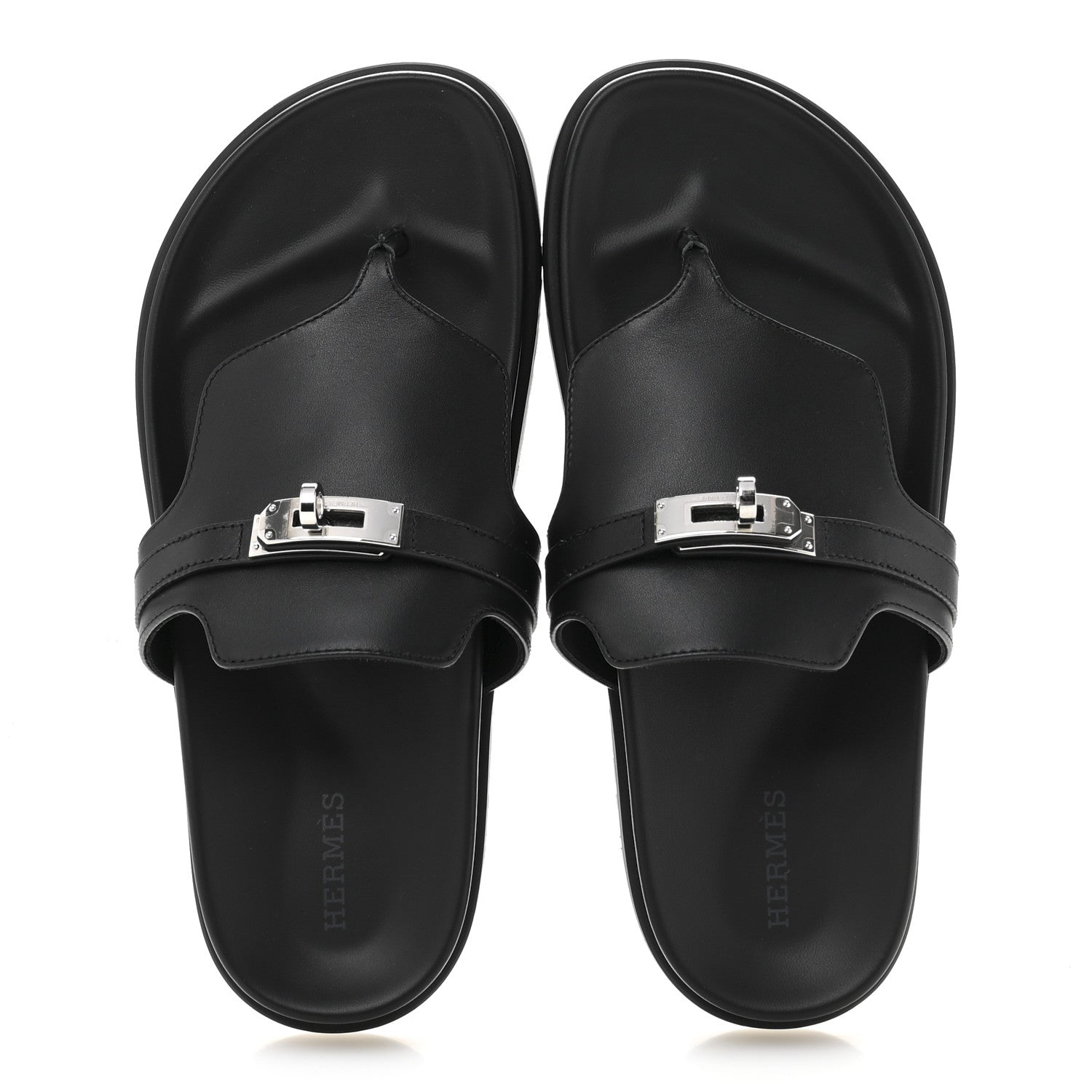 Hermes Calfskin Womens Empire Sandals 37.5 Black 2 of 9