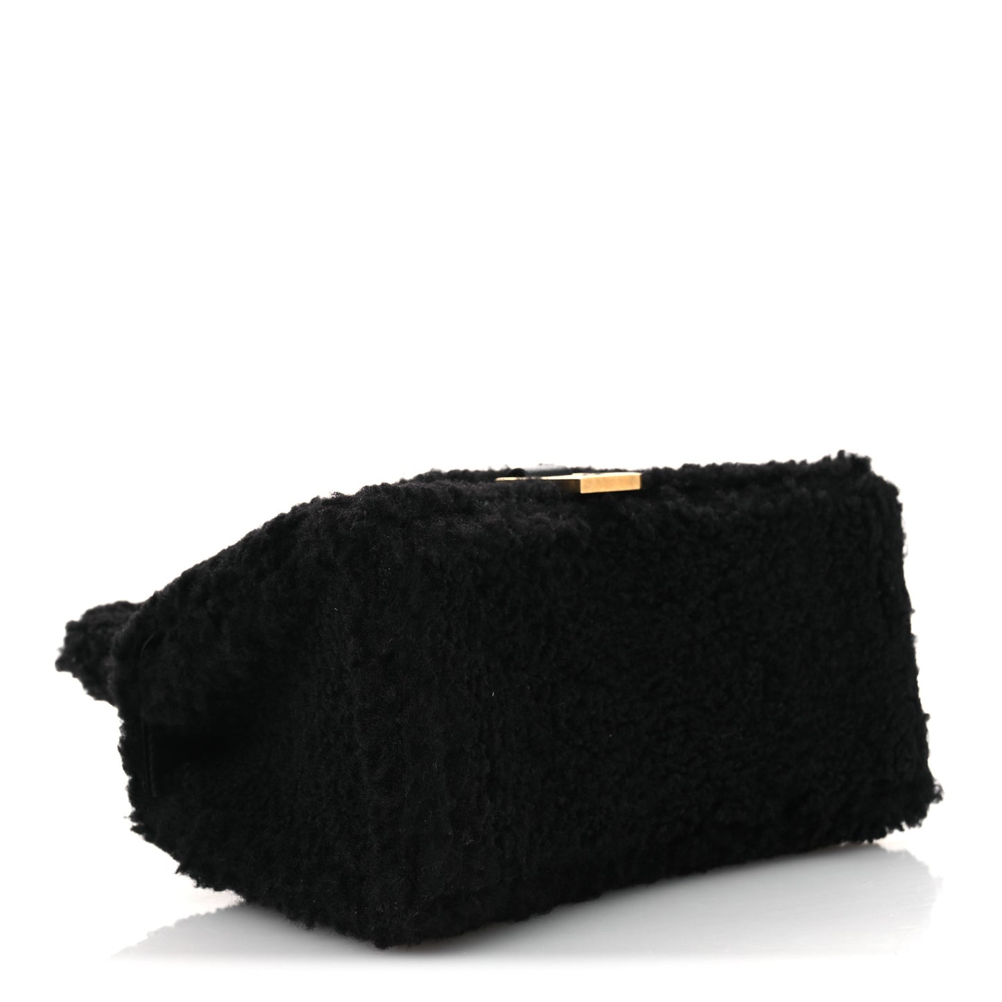 Curly Faux Shearling Small Hourglass Top Handle Bag  Black
