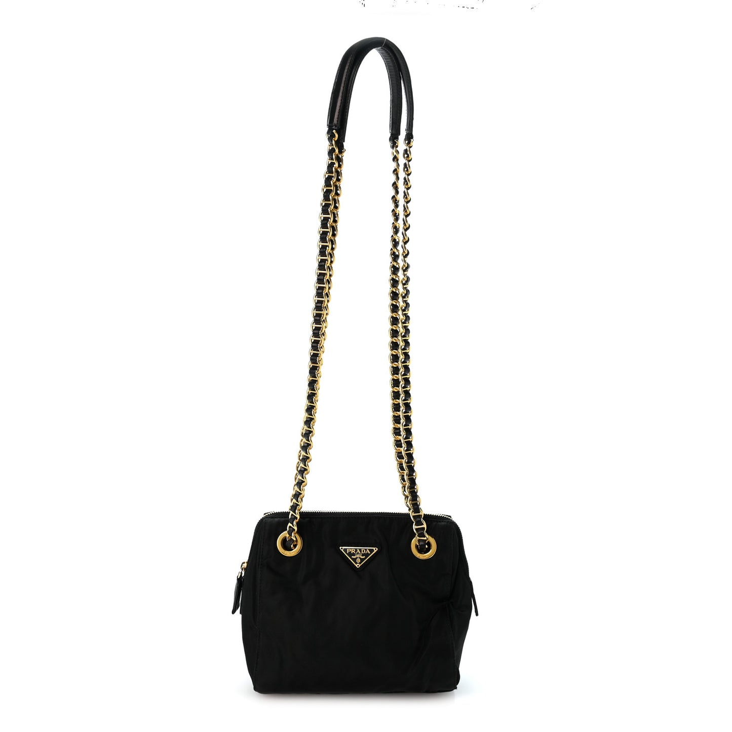 Tessuto Nylon Acciaio Chain Shoulder Bag Black