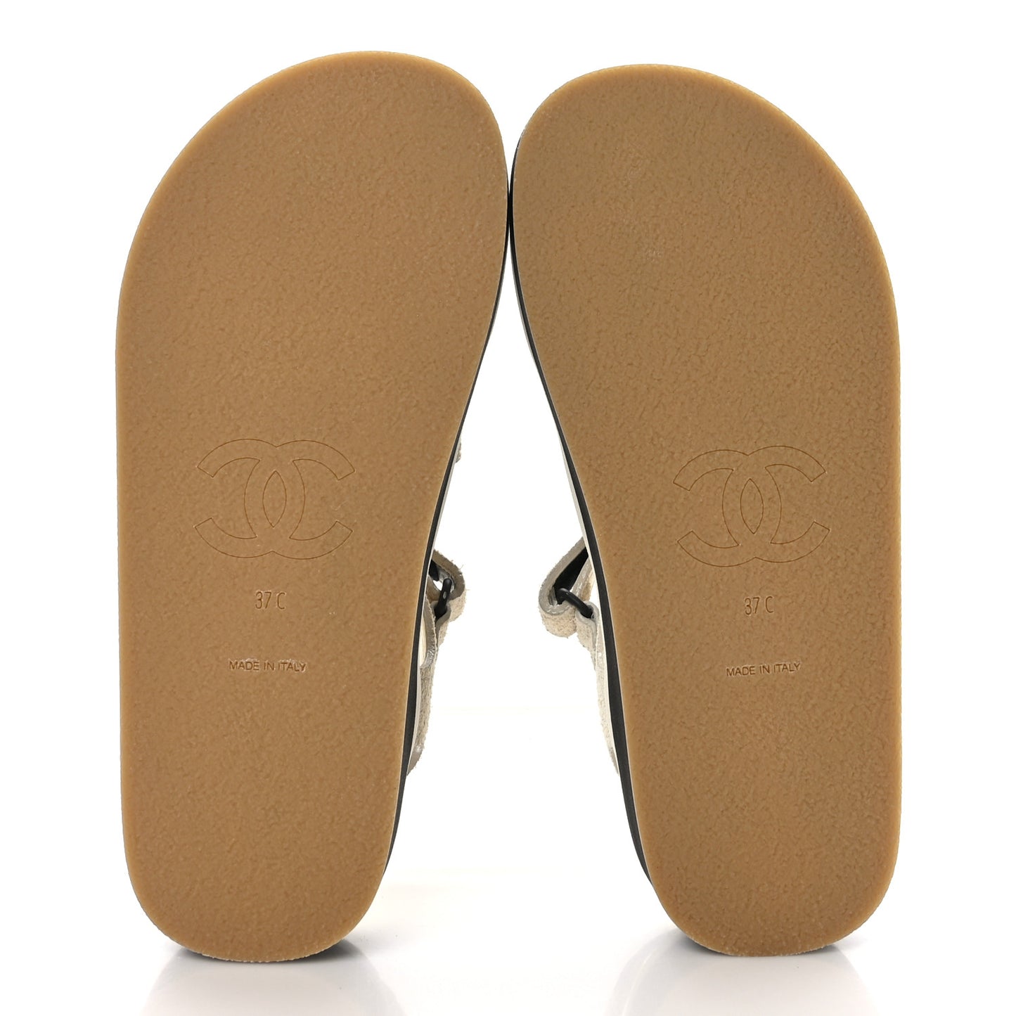 Suede Calfskin Velcro Flat Sandals 37 Ivory