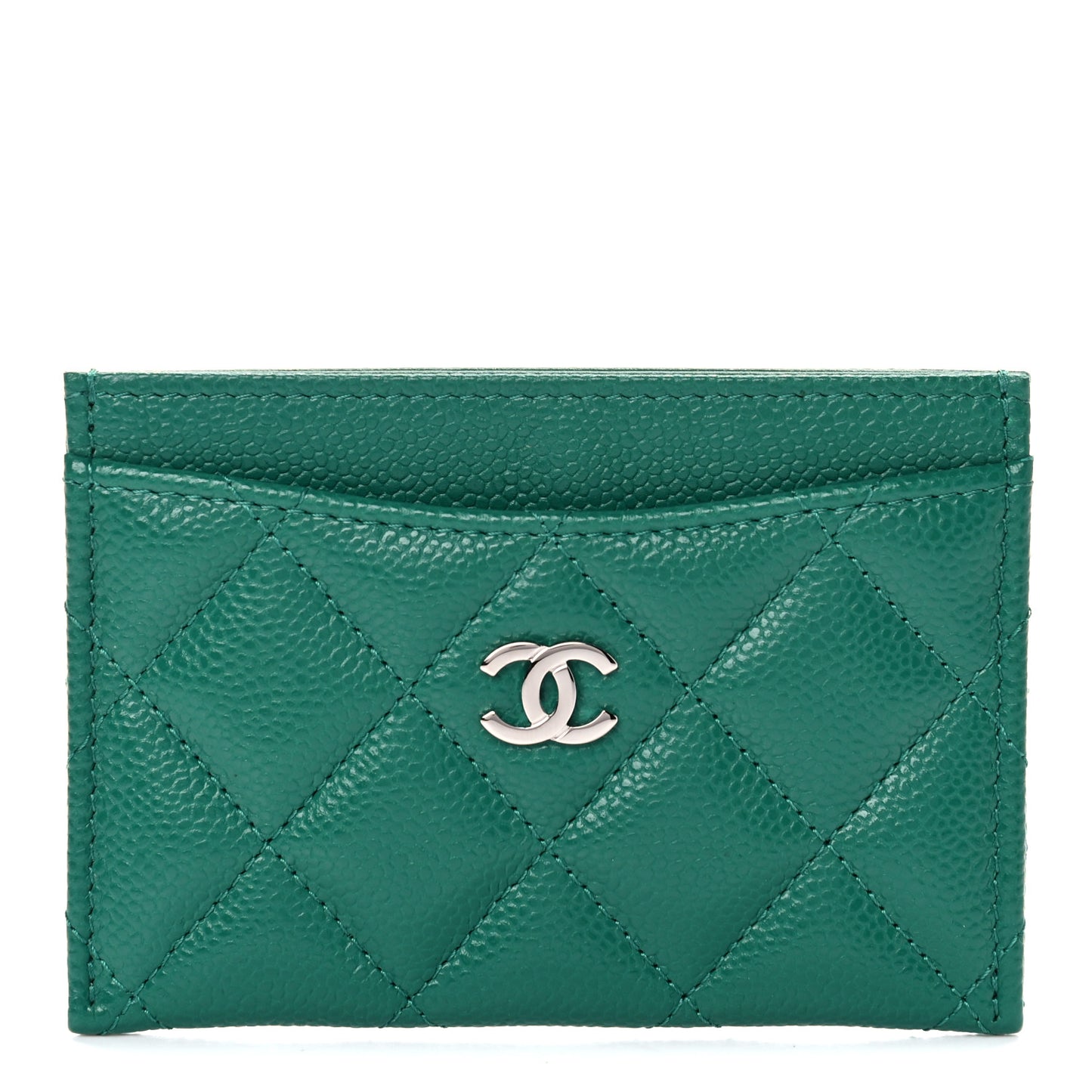 Metallic Caviar Quilted Card Holder Green