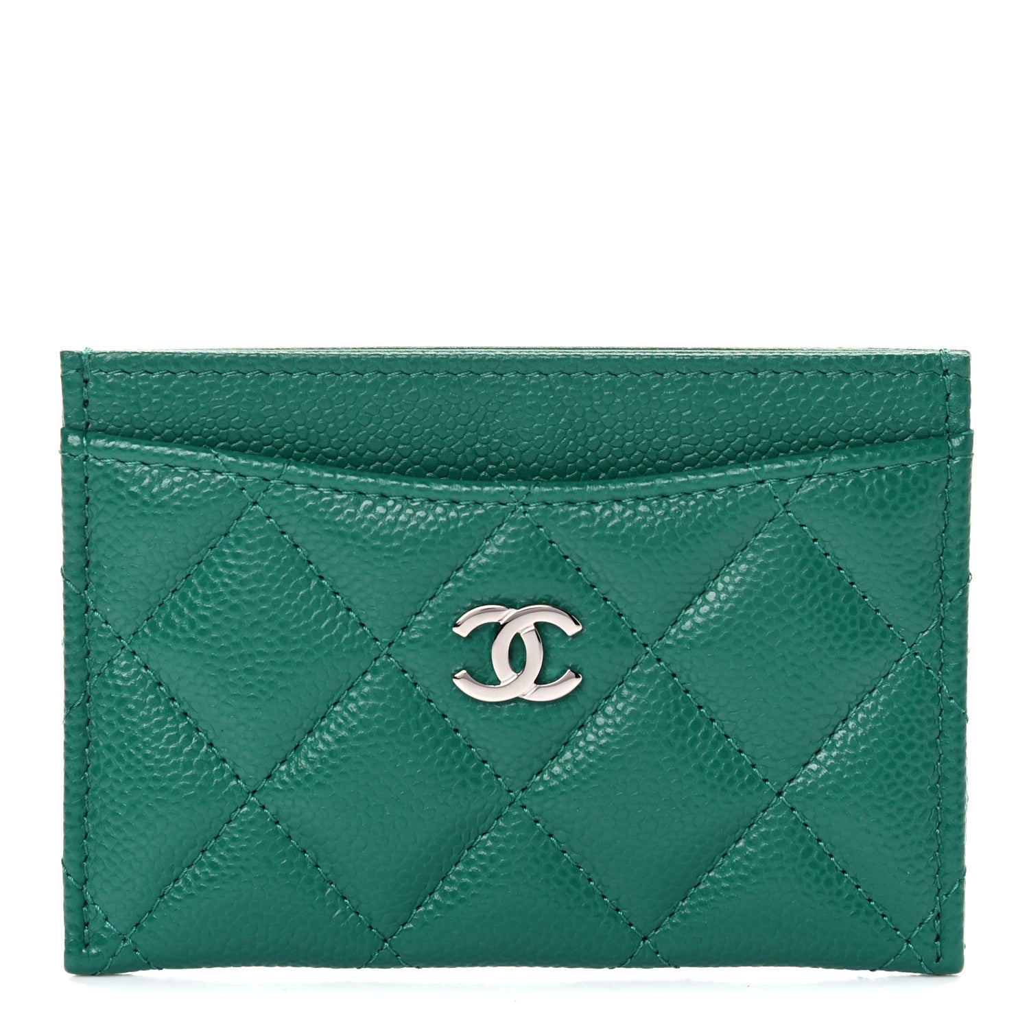 Chanel Metallic Caviar Quilted Card Holder Green 1 of 10