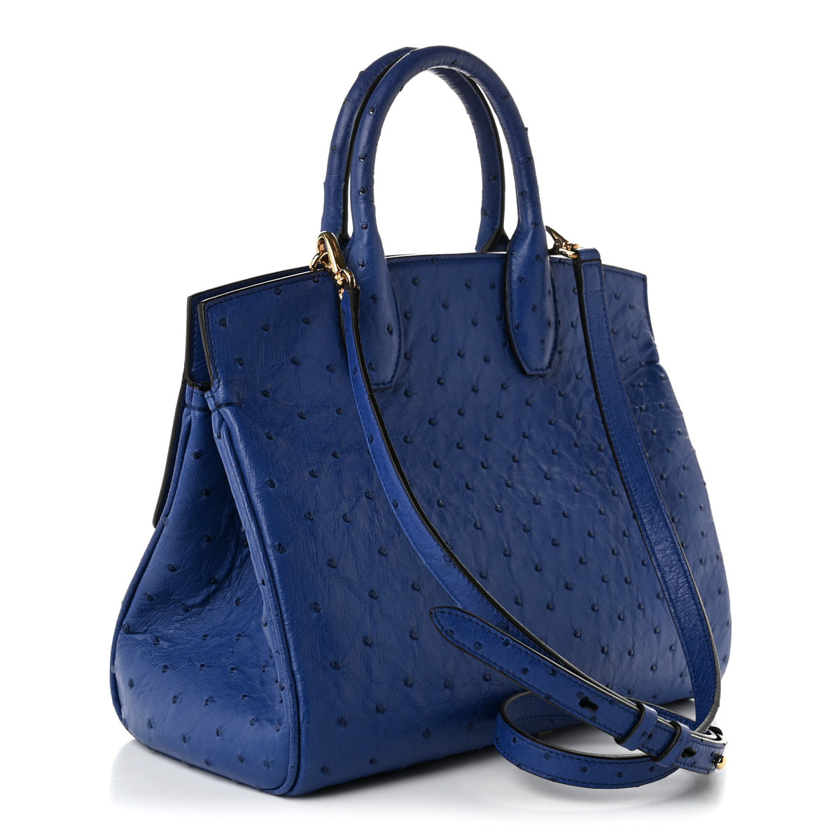 Salvatore Ferragamo Ostritch Medium Studio Top Handle Bag  Admiral Blue 4 of 10