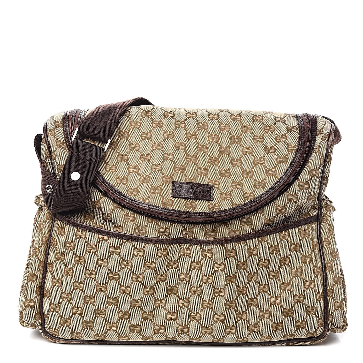 Gucci Monogram Natural Pigskin Large Diaper Bag Beige Ebony Cocoa Dark Chocolate 1 of 15