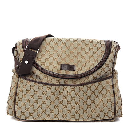 Gucci Monogram Natural Pigskin Large Diaper Bag Beige Ebony Cocoa Dark Chocolate 1 of 15
