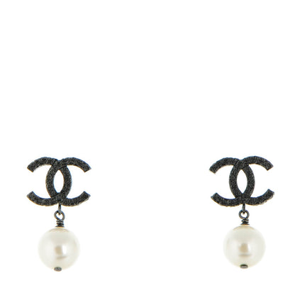 Chanel Ruthenium Pearl CC Drop Earrings 1 of 5