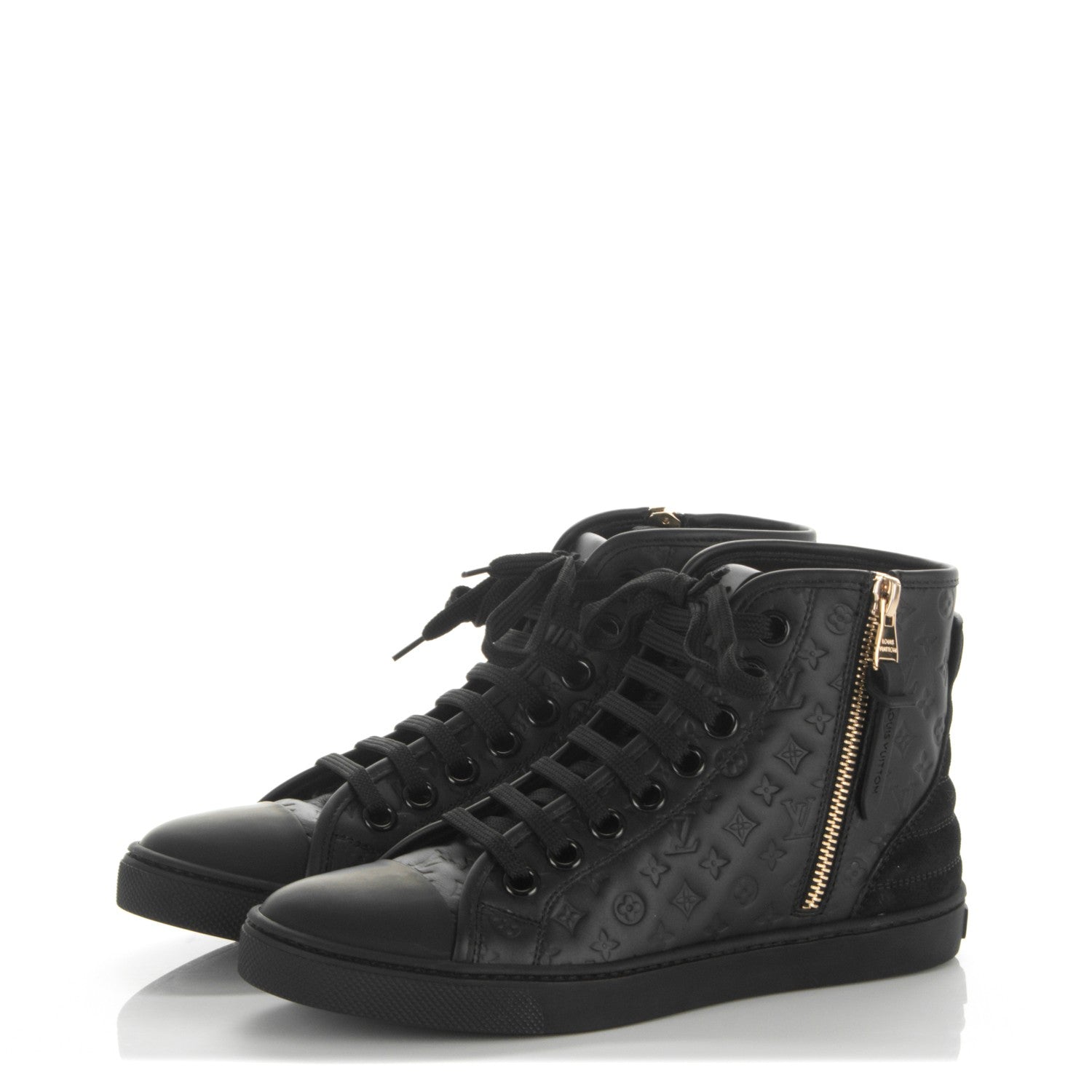 Louis Vuitton Calfskin Embossed Monogram Punchy High Top Sneakers 34 Black 3 of 7
