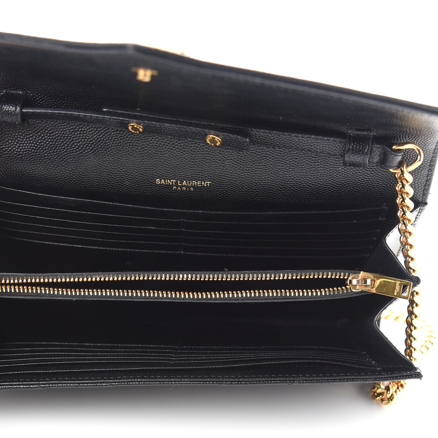 Saint Laurent Grain De Poudre Matelasse Chevron Monogram Chain Wallet Black 5 of 10