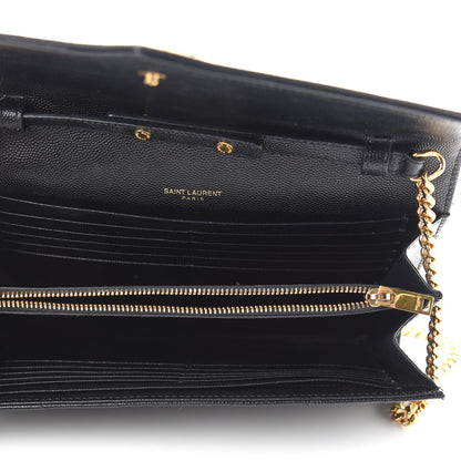 Saint Laurent Grain De Poudre Matelasse Chevron Monogram Chain Wallet Black 5 of 10