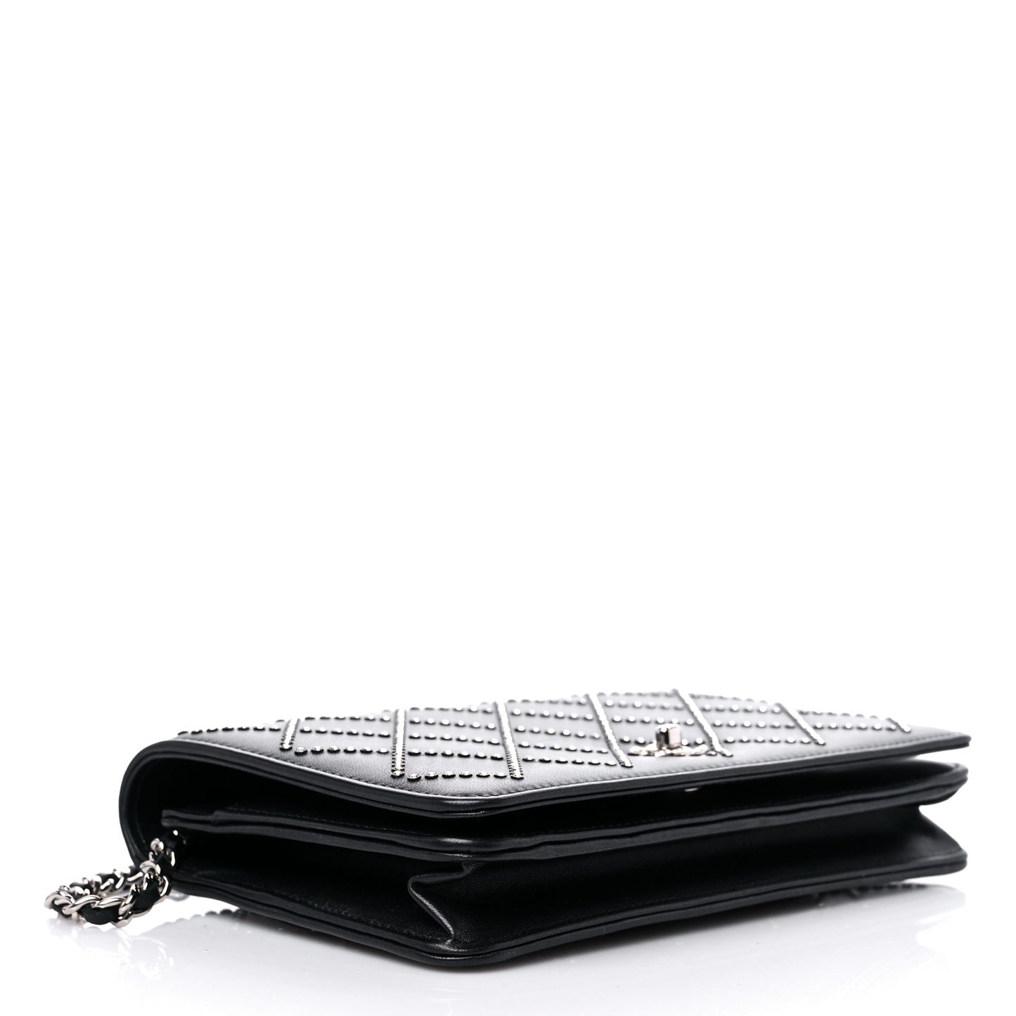 Lambskin Crystal Quilted Wallet On Chain WOC Black