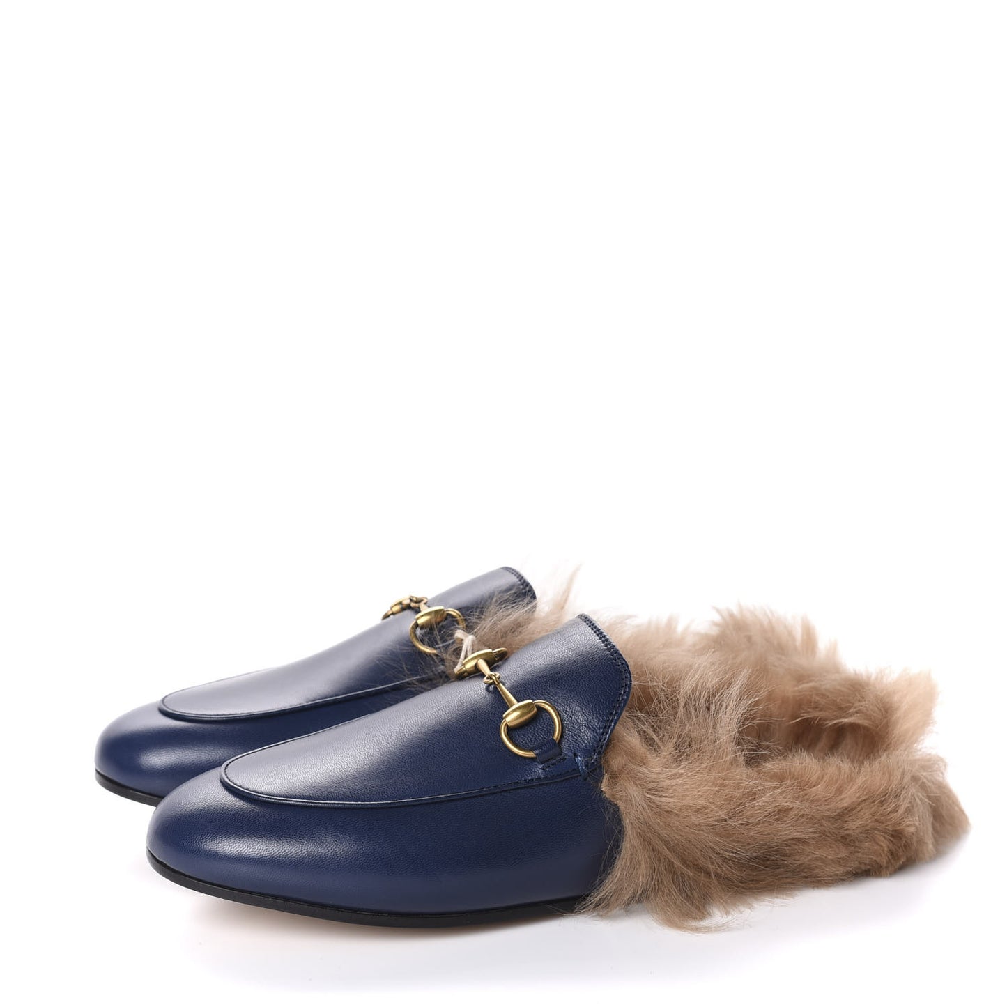 Malaga Kid Fur Womens Princetown Slippers 38 Blue Agata