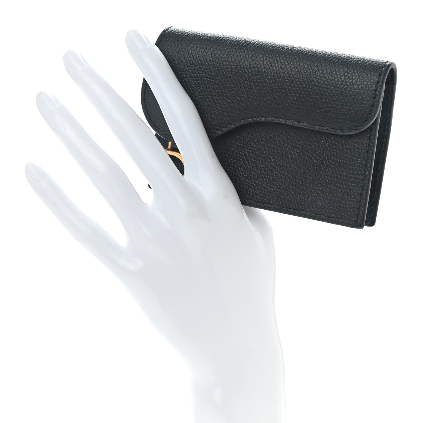 Grained Calfskin Saddle Card Holder Black