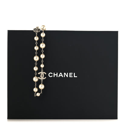 Chanel Crystal Pearl CC Long Necklace Silver 5 of 5