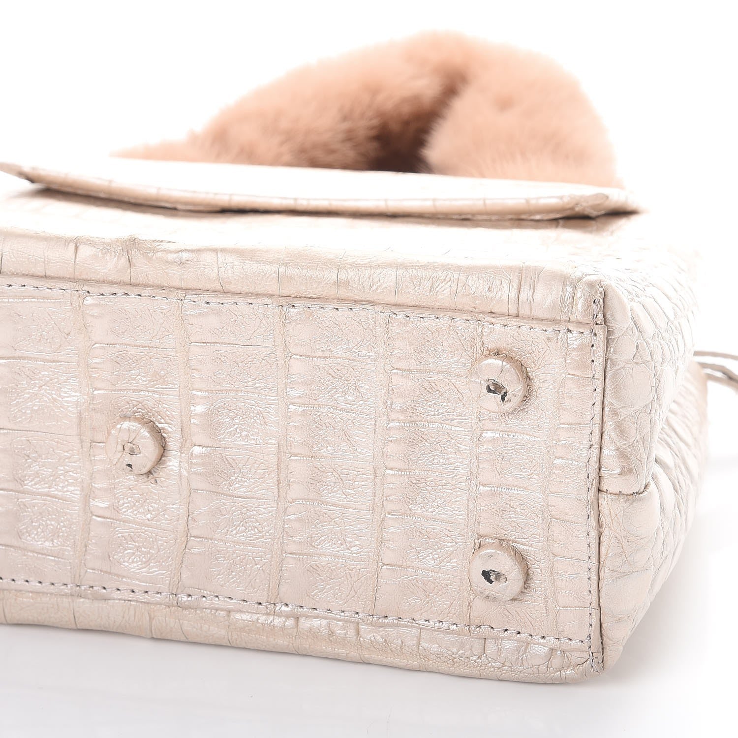 Nancy Gonzalez Crocodile Mink Chain Satchel Beige 7 of 11
