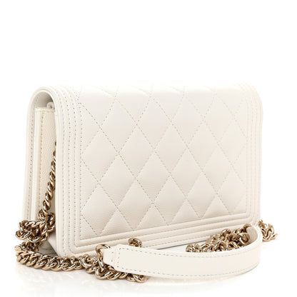 Chanel Caviar Quilted Boy Wallet On Chain WOC White 3 of 12