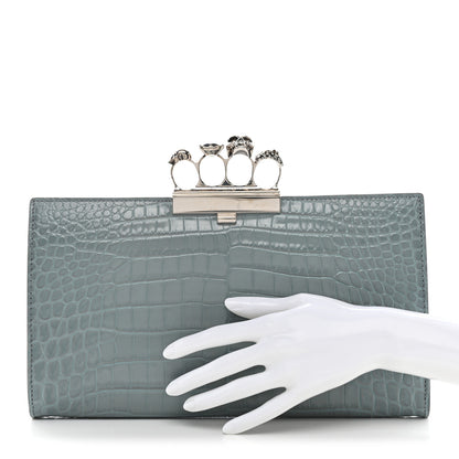 Alexander McQueen Calfskin Crocodile Embossed Knuckle Flat Clutch Light Blue 2 of 7