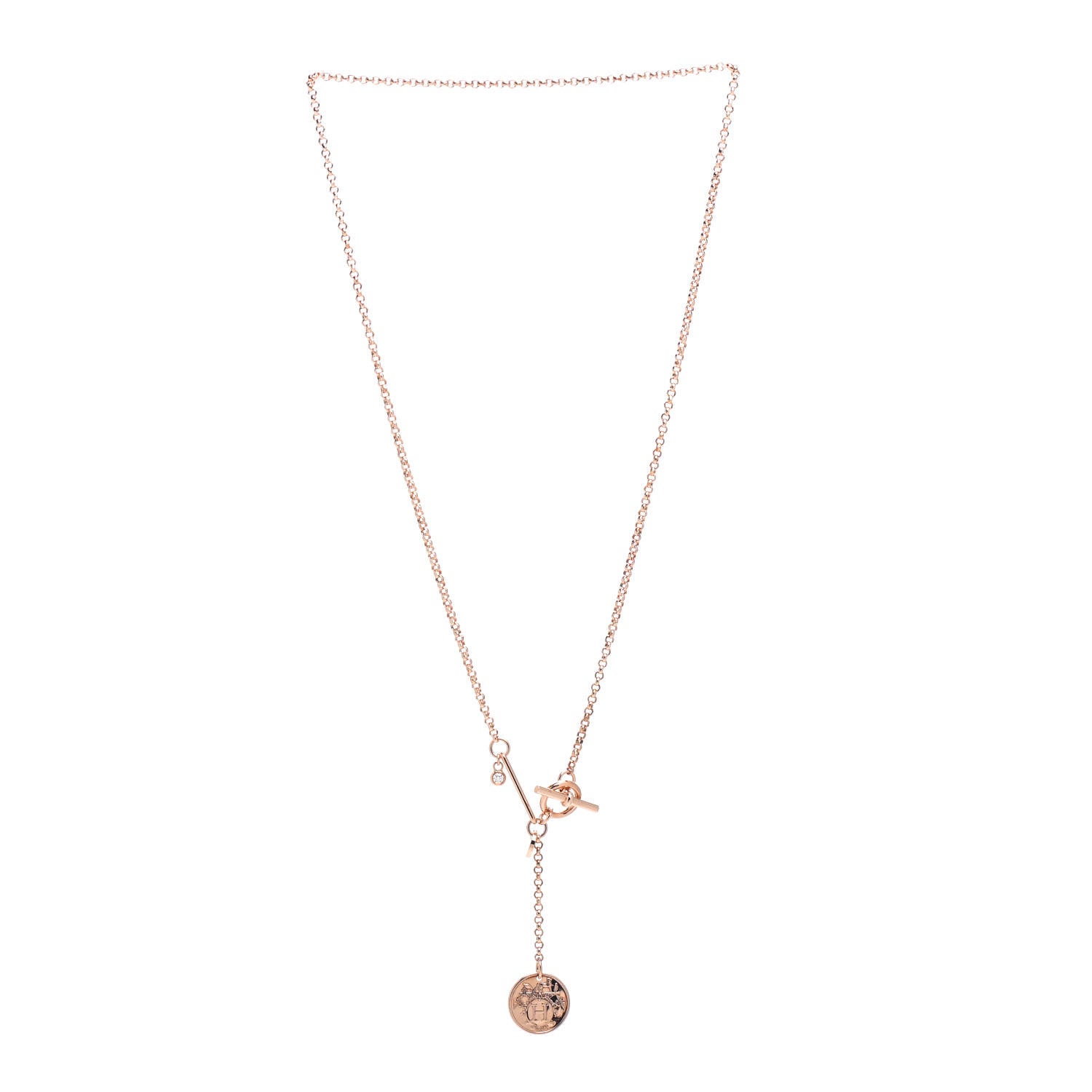 Hermes 18K Rose Gold Diamond PM Ex-Libris Pendant Necklace 2 of 5