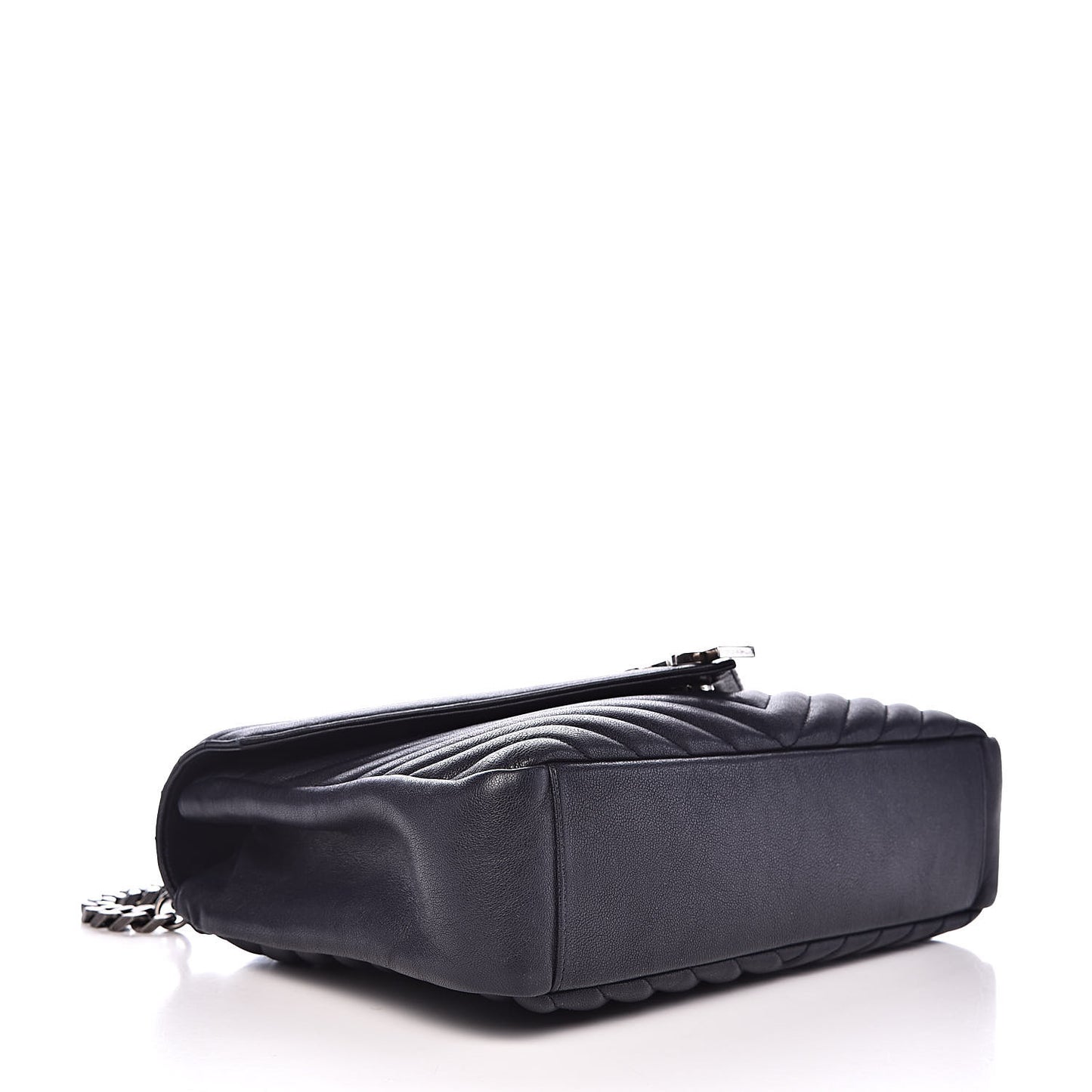 Sheepskin Matelasse Chevron Monogram Large College Satchel Navy Blue