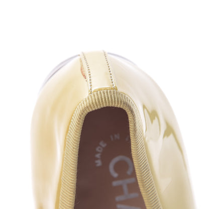 Chanel Calfskin Patent CC Cap Toe Ballerina Flats 39 Yellow 14 of 18