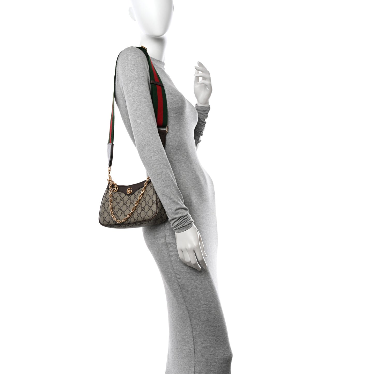 GG Supreme Monogram Textured Dollar Calfskin Web Small Ophidia GG Handbag Beige Ebony New Acero
