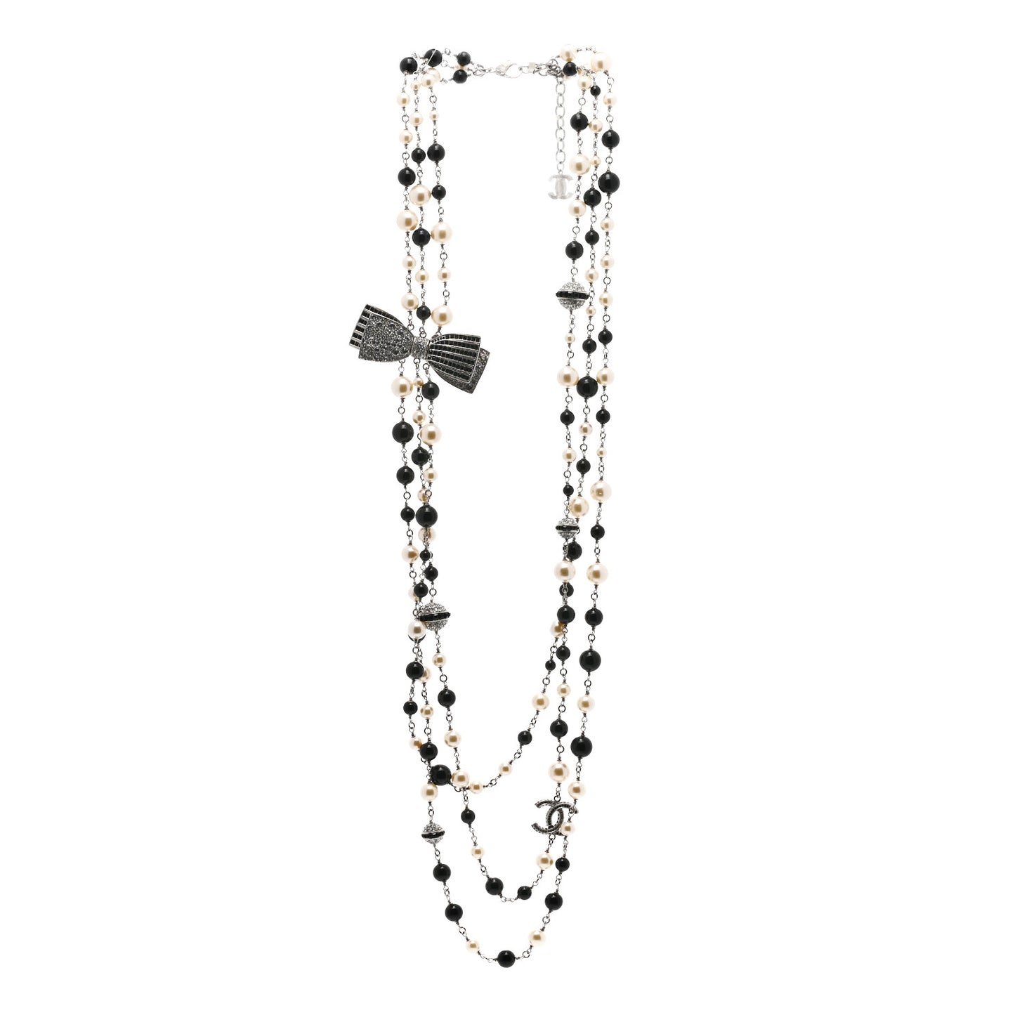 Crystal Pearl Resin CC Bow Necklace Black Gold