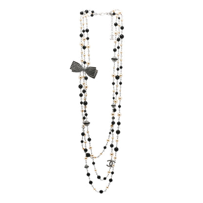 Chanel Crystal Pearl Resin CC Bow Necklace Black Gold 3 of 5