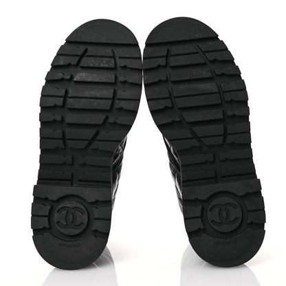 Chanel Crumpled Lambskin Quilted Platform Lace Up Combat Boots 38 Black 6 of 10