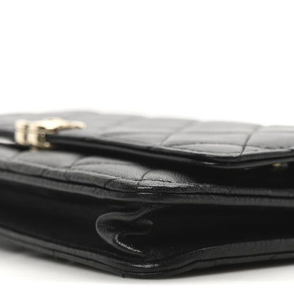 Chanel Lambskin Quilted Top Handle Wallet On Chain WOC Black 10 of 11