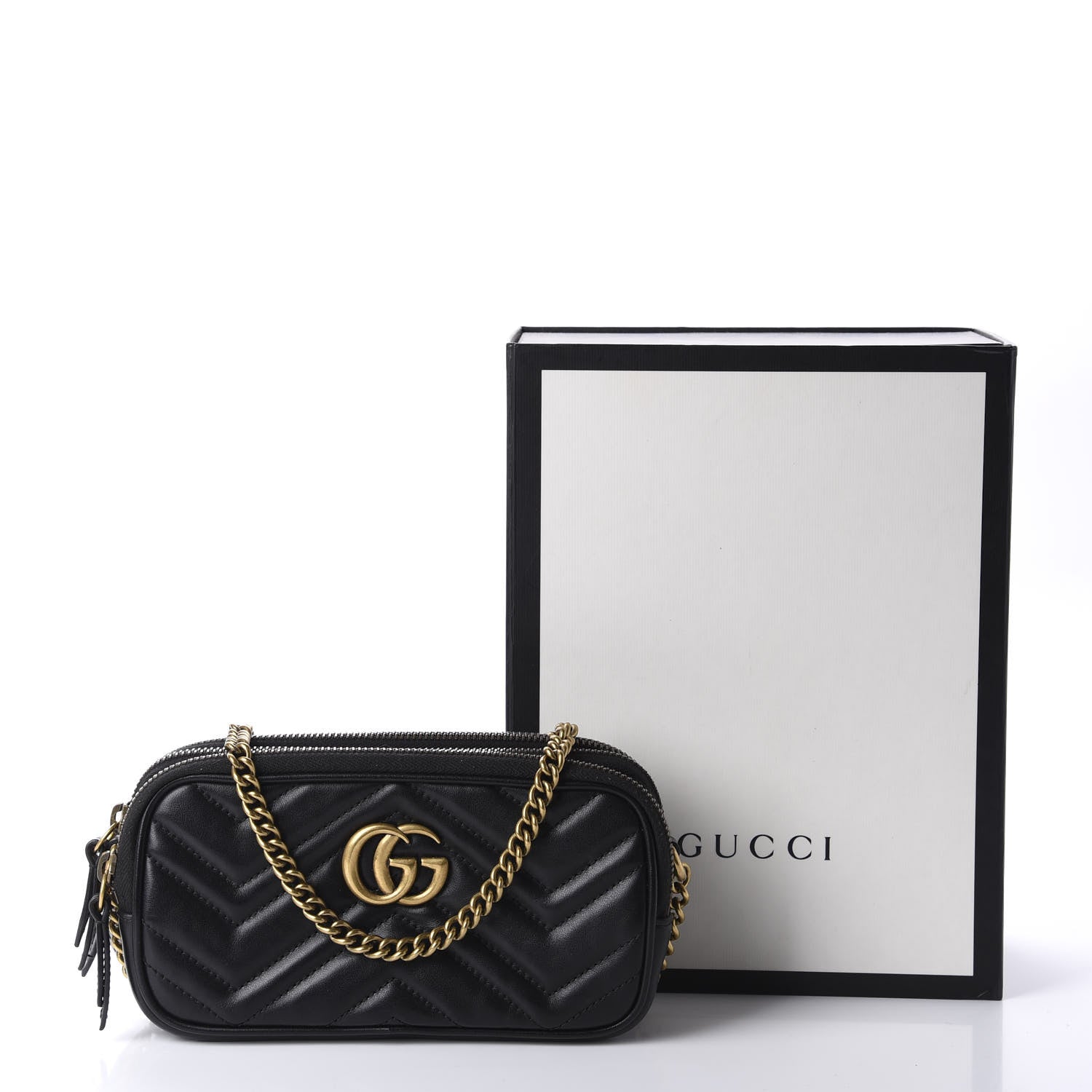 Gucci Calfskin Matelasse Mini GG Marmont Chain Crossbody Bag Black 13 of 13