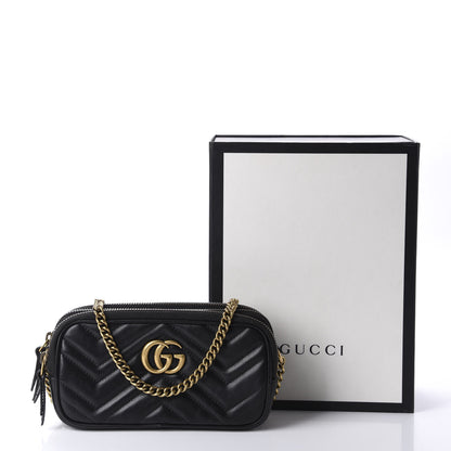 Gucci Calfskin Matelasse Mini GG Marmont Chain Crossbody Bag Black 13 of 13