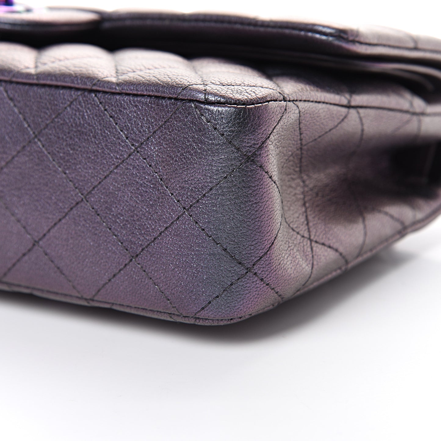Iridescent Goatskin Quilted Medium Double Flap Purple