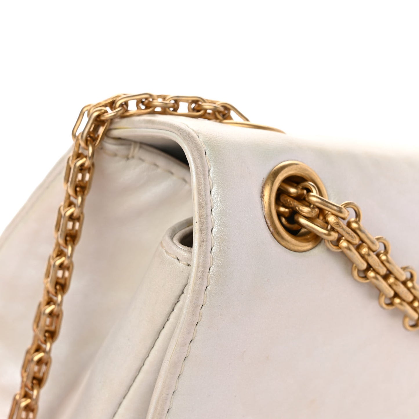 Iridescent Calfskin Embossed 2.55 Reissue Mini Flap White