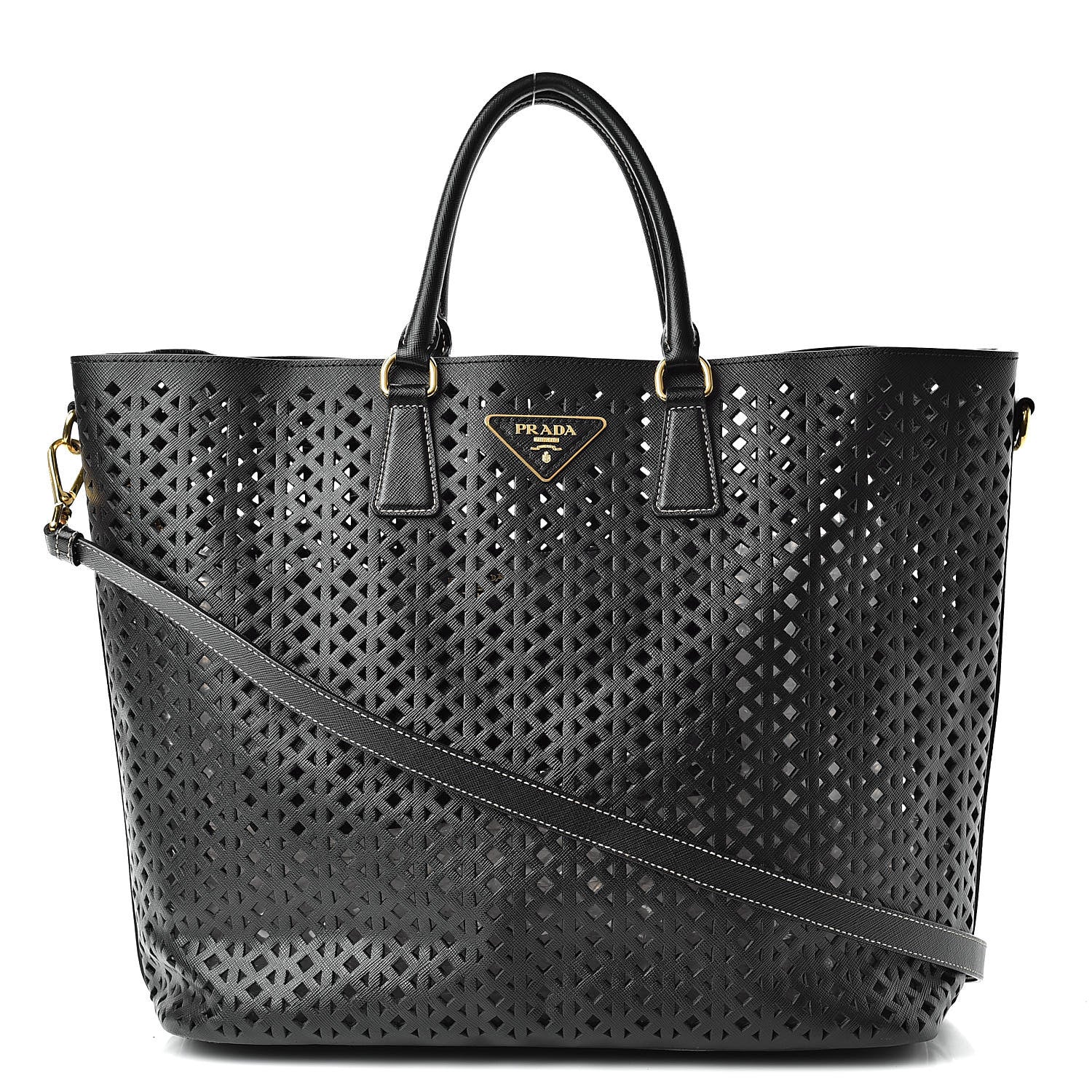 Prada Saffiano Perforated Tote Black 3 of 17