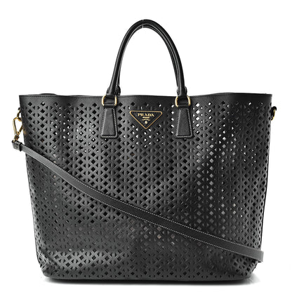 Prada Saffiano Perforated Tote Black 3 of 17