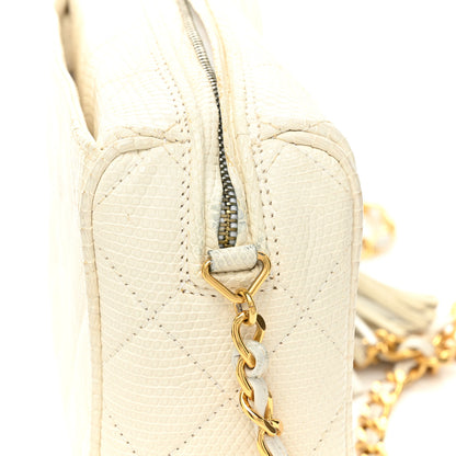 Chanel Lizard Diamond Quilted Tassel Camera Case White 18 of 21